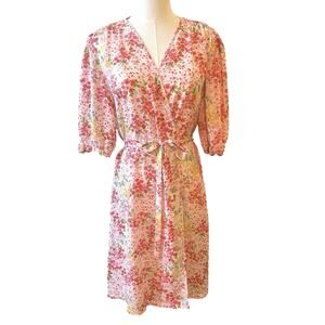 Vintage Oscar de la Renta Pink Label Floral Sheer Robe L XL Romantic Cottagecore